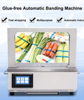 Rock Solid Heavy Duty Automatic Strapping Machine With 4.5 Inch Touch Screen For Lightning Fast Vegetable And Fruit Bundling, showcasing packed produce.