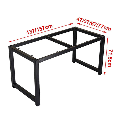Rock Solid Industrial Metal Table Frame With Heavy Duty Square Tube Furniture Legs And Adjustable Leveling Feet For Workbench Or Side Table In Matte Black, 137/157cm x 47/57/67/77cm.