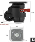 Image of Set of 4 Heavy Duty Leveling Casters with Rock Solid Nylon Wheels and Thickened Steel Base, showing dimensions of 4.2" height and 2.5" width.