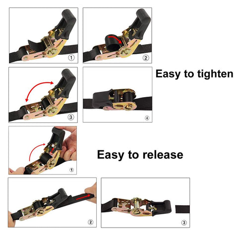Instruction guide for Heavy Duty Ratchet Tie Down Straps for Secure Cargo Hauling, Beefy Nylon Webbing.