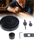 Top Tier 16 Piece Hole Saw Kit For Clean Woodworking With Tough Carbon Steel Teeth Making Fast Symmetrical Cuts Through Drywall And Plastic Boards Without Any Hassle Or Effort In Your Shop. black hole saw set with drill bits and hex key for woodworking