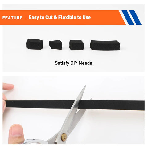 Kickass Black Adhesive Foam Tape For Door And Window Draft Sealing With Solid Grip Weatherstrip Rolls, easy to cut with scissors.