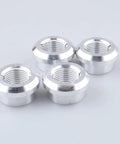 Shop Grade 3/8 Inch NPT Female Aluminum Weld On Bung Plate Kit Four Pack showing four 6061 T6 alloy bungs for engine fabrication.