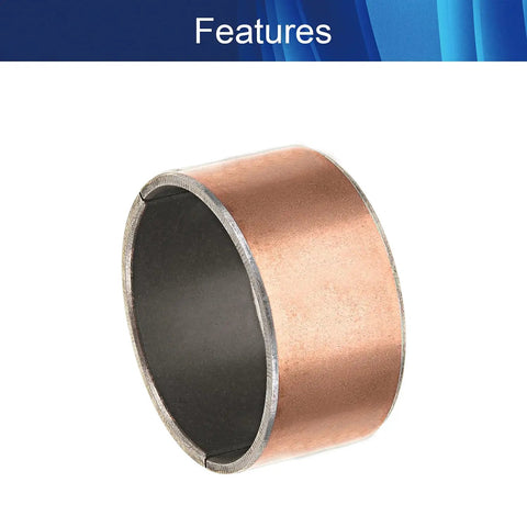 Single 45mm Bore By 50mm Outer Ring By 25mm Length Plain Sleeve Bearing, No Sweat Oilless Bronze Bushing close-up featuring bronze material