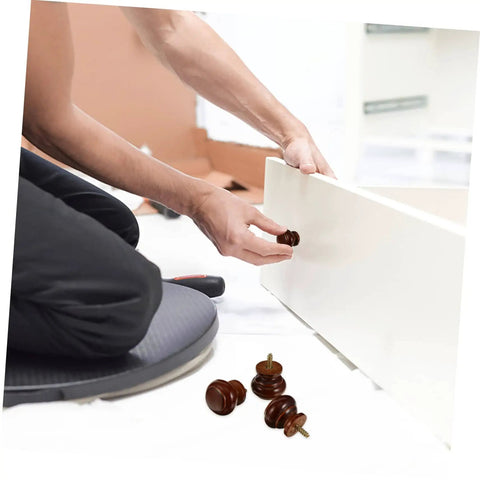 Person installing Eight Pack Round Wood Door Knobs For Drawers Wardrobes Cabinets And Closets Easy Install on white drawer