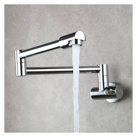 GAZOGJ Faucet, Brass Kitchen Faucet Tap Wall Mount Single Cold Single Hole Mixer Rotate Fold Faucet Chrome,1-I with flowing water.