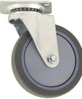 Four Inch TPR Rubber Swivel Caster Wheels Heavy Duty Non Marking Rollers For Office Furniture Carts And Healthcare Stations, grey rubber wheel with metal bracket.