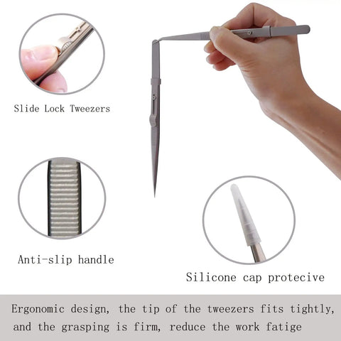 Five Piece Precision Tweezers Set Pro Grade Anti Static Stainless Steel ESD Safe Tweezers for electronics and watch repair.