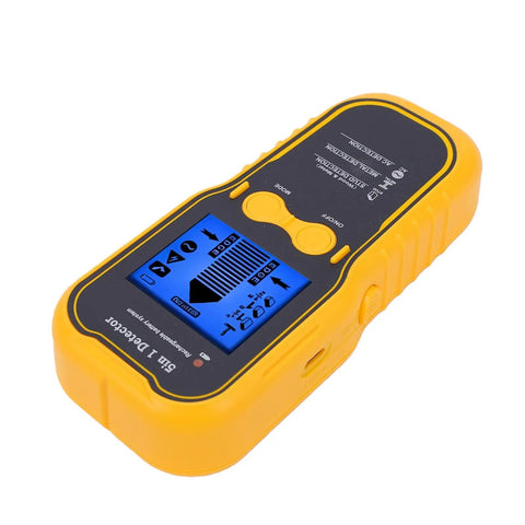 Ejoyous Wall Detector 5 in 1 Electrical Wire and Stud Finder, yellow handheld device with LED screen for detecting objects.