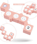 Pink Power Strip With Surge Protection, 3 AC Outlets And 2 USB Ports, Flexible Twist Design shown from multiple angles