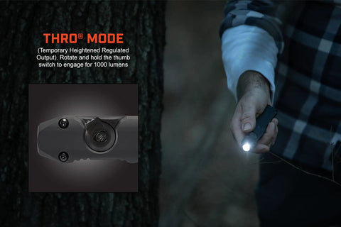 Person holding Wedge Beast 1000 Lumen EDC Flashlight with THRO Burst, 300 Lumen Standard Beam, 69 Meter Throw, lanyard