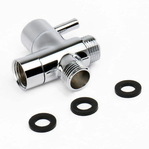 Solid Brass G One Half Inch Shower Arm With All Metal Universal 3-Way Diverter Valve No Leak For Handheld And Fixed Shower Heads Chrome Finish Replacement Adapter Kit with washers