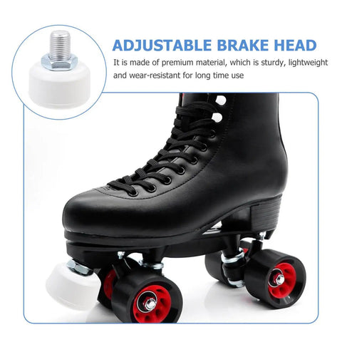 Adjustable Toe Stopper For Roller Skates With Non Slip Rubber Brake Block on black skate with red wheels