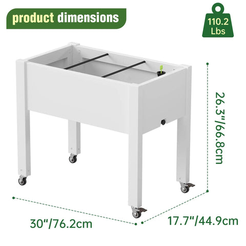 Elevated Raised Garden Bed With Wheels Portable Resin Planter Box For Vegetables Flowers And Herbs Outdoor Weather Resistant White Ready To Roll On The Patio Or Balcony Easy To Move with dimensions 30x17.7x26.3 inches