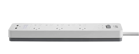 Side view of Heavy-Duty 8-Outlet Surge Protector with 2160 Joules, featuring flat plug and 6-foot cord, white finish