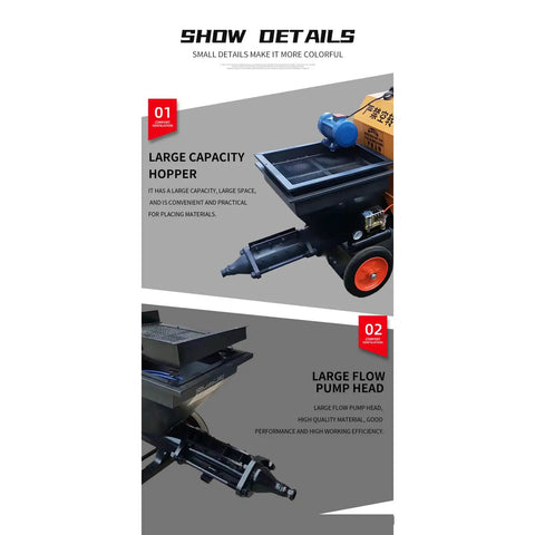 Image showing Portable Cement Sand Mortar Plastering Sprayer Pump For Wall Stucco Coating with large capacity hopper and pump head.