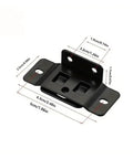 Black heavy duty L shaped 90 degree angle bracket with dimensions, part of kit, built for shelves cabinets and furniture, steel construction