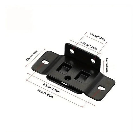 Black heavy duty L shaped 90 degree angle bracket with dimensions, part of kit, built for shelves cabinets and furniture, steel construction