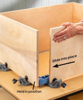 Clamp It Corner Woodworking Jig For 90 Degree Right Angle Cabinet Assembly hands-free for precise panel positioning.
