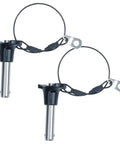 Two Pack Triangular Cap Ball Locking Pins With Button Handle For Quick Release, 304 Stainless Steel Construction With 24.5cm Rope, 10mm Diameter And 31mm Insertion Length, Heavy Duty Marine Grade Fasteners.