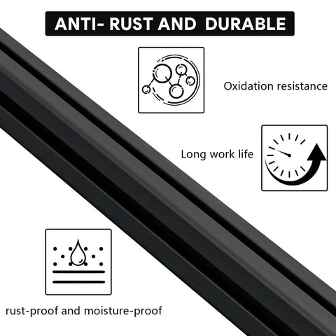 Four Pack 4040 T Slot Aluminum Extrusion Profiles In Anodized Black For European Standard Framing And Linear Motion Guide Rails Perfect For 3D Printers DIY Projects And Automation Equipment, highlighting rust and moisture resistance features.