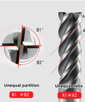 Set Of 3 Carbide Square End Mills 4mm 6mm 8mm 4 Flutes For Stainless Steel With Unequal Division Variable Helix A1 A2 B1 B2