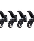 Hella Sturdy Workbench Casters Kit With Pedal Operated Lift Lower Mechanism features four black swivel wheels with steel brackets.