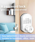 Heavy Duty Mechanical Deadbolt Lock With Weatherproof Keypad Chrome Finish Battery Free Entry Setup For Doors visible on wooden door.