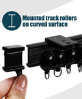 Flexible Bendable Ceiling Curtain Track System for Windows Bunk Beds Doors Showers RVs and Room Dividers No Drill Install Cut to Length 16.4 Feet Black, mounted rollers on curved surface