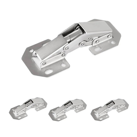 4 Pack 90 Degree Soft Closing Spring Cabinet Hinges No Pre Drilling Required Noiseless Hidden Cabinet Hinges for Furniture 3 Inch Normal Type Easy Install, shown in silver.