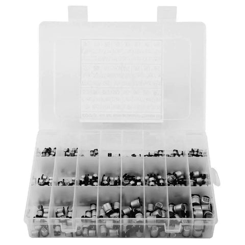 Complete Electrolytic Capacitors Assortment Kit With 400 Pieces From 1uF To 1000uF, 24V Aluminum SMD Bypass Caps in storage box