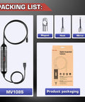 MV108S Digital Inspection Camera 1920x1080 HD 2MP Bore Scope With 8.5mm Imager Head For Tight Pipes And Narrow Corners, packing list with accessories