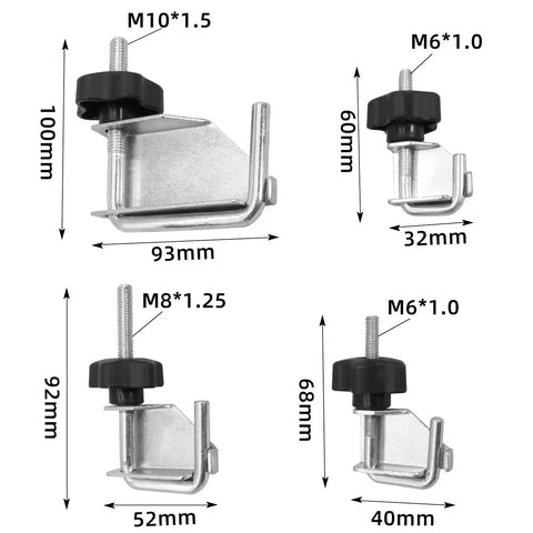 Four metal hose clamps with measurements, part of Must Have Pro Grade Hose Clamp Pliers Set With Off Pinch Tool Kit For Fluid Line Hoses