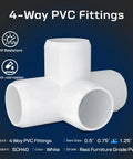 One Inch PVC Fittings Four Way Elbow Connector Ten Pack Furniture Grade Built To Last Heavy Duty For DIY Furniture And Frames UV Resistant Compatible With One Inch Schedule 40 PVC Pipes