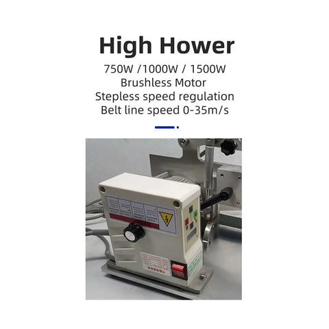 Control panel of 1500W Brushless Mini Electric Belt Sander with stepless speed regulation and belt speed settings.