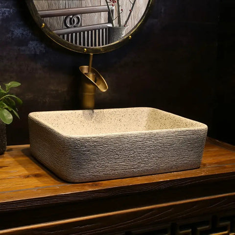 Rectangular ceramic washbasin with faucet, modern design for Bathroom Sink Bathroom Vessel Sink Art Countertop Basin.