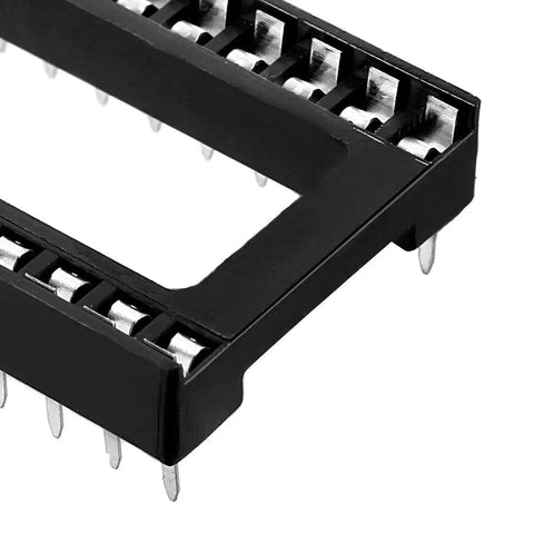 Close-up of DIP IC Socket Adapter Kit for Easy Chip Swap Solder Type 2.54mm Pitch Dual Row 28 Pin 15.24mm Row Spacing