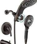 Magnetic Bathtub Faucet Set With 8-Spray 2-In-1 Dual Shower Head And Handheld, On Off Single Handle Shower System, Oil Rubbed Bronze Finish
