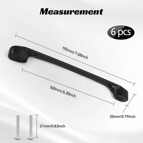 Six Pack Cabinet Pulls 6-1/4 Inch Center-to-Center Slim Square Drawer Handles with measurement details and screws