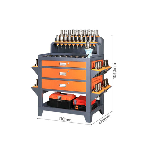 Heavy Duty Steel Workbench With Smart Storage Cabinet And Wall Pegboard For Garage Tools, featuring three drawers and hanging parts bins.