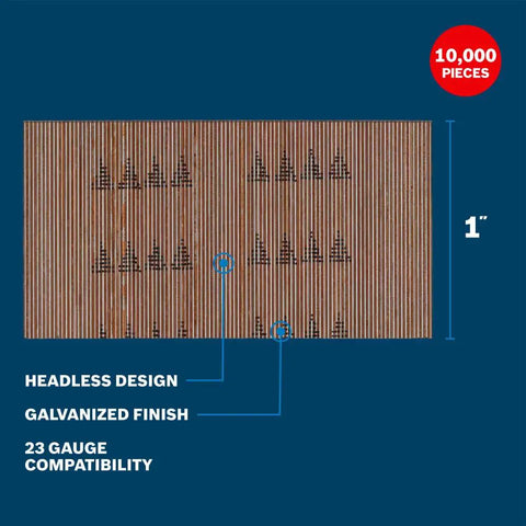 One Inch 23 Gauge Headless Pin Nails Galvanized For Pin Nailer 10000 Count Pack Pro Grade Fasteners For Cabinetry Trim Molding And Fine Finish Work Compatible With Most 23G Pin Nailers, 1 inch galvanized pins