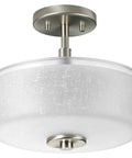 Alexa Collection Two-Light 12-1/4 Inch Semi-Flush Ceiling Light with brushed nickel finish and white linen glass