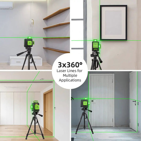 360 Degree Self Leveling Laser Level With 47 Inch Tripod 3x360 Cross Line Green Laser For Construction Tiling And Picture Hanging