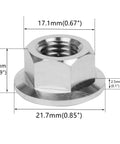 Six Pack Titanium DIN 6923 Hex Flange Nut with dimensions, grade 5 rustproof fasteners for machinery construction automotive home repairs.