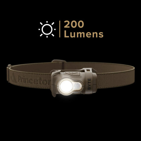 Byte Tactical LED Headlamp Lightweight Compact Hands Free Lighting With White And Red Beam Options Durable Tan