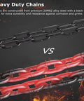 Comparison of black 20MN2 alloy steel chain vs red painted chain, highlighting Manual Chain Hoist 1 Ton Capacity With 10 Ft Lift And 2 Hooks