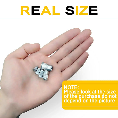 Flat Head Aluminum Rivet Nuts Kit With 110 Pieces In M3 M4 M5 M6 M8 Sizes displayed on a hand