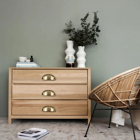 Wooden dresser with Vintage Wardrobe Handles And Drawer Pulls Antique Brass Half Moon Cabinet Hardware For Furniture Drawers And Doors