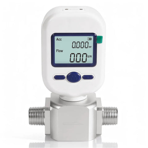 Half Inch NPT Portable Digital Thermal Mass Flow Meter For Compressed Air Nitrogen Oxygen And Other Inert Gases with LCD Display