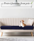 8 Pack Patio Cushion Covers Stretch Fit for Outdoor Cushions Navy Waterproof Soft Washable Slipcovers on beige sofa